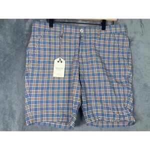 NWT Ballin Mens Plaid Shorts Blue White Tan Flat Front Size 34